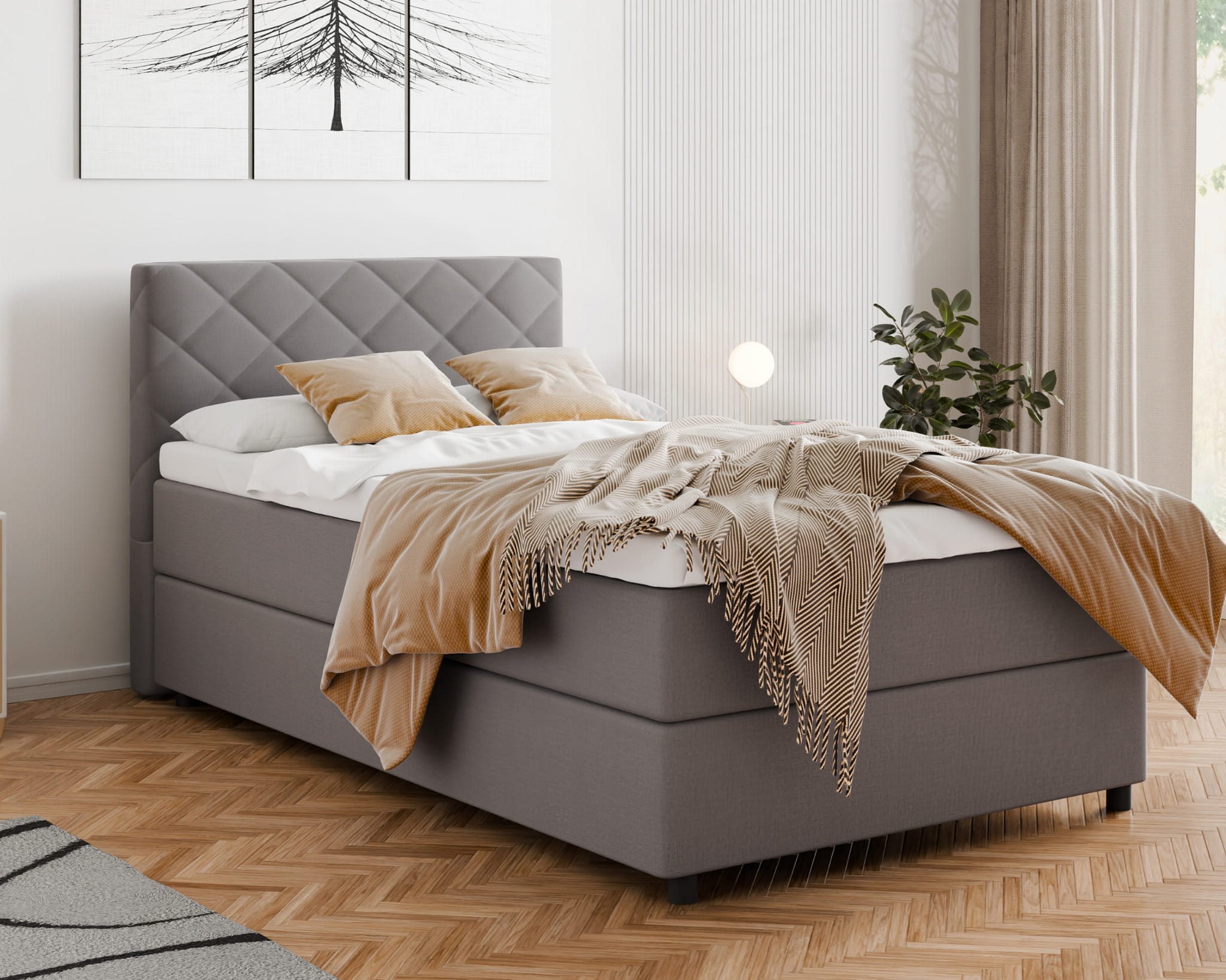 Diamaro 120x200 cm mit Bettkasten und Topper - Dunkelgrau